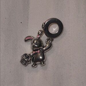 Silver Bunny Charm Pendant with Pink Accents